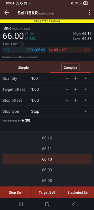 The BookTrader order types on the android phone